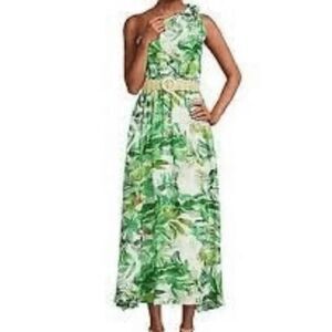 Antonio Melani size 14 NWT one shoulder maxi dress floral Tropical Bird